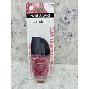 Wet N Wild Wildshine Sparked C480C Nail Color Pink Glitter in‎ Clear Base